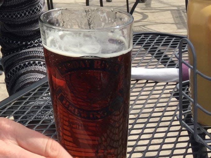 A beer on the patio at Sunday River Brewing Co. in Bethel, Maine.