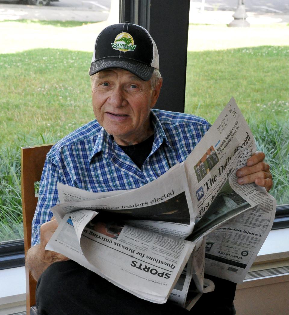 Vern Geiser came to the library in Wooster to cool down and catch up the news. He hasn't had power since Monday night's storms blew through Wayne, Holmes and Ashland counties.