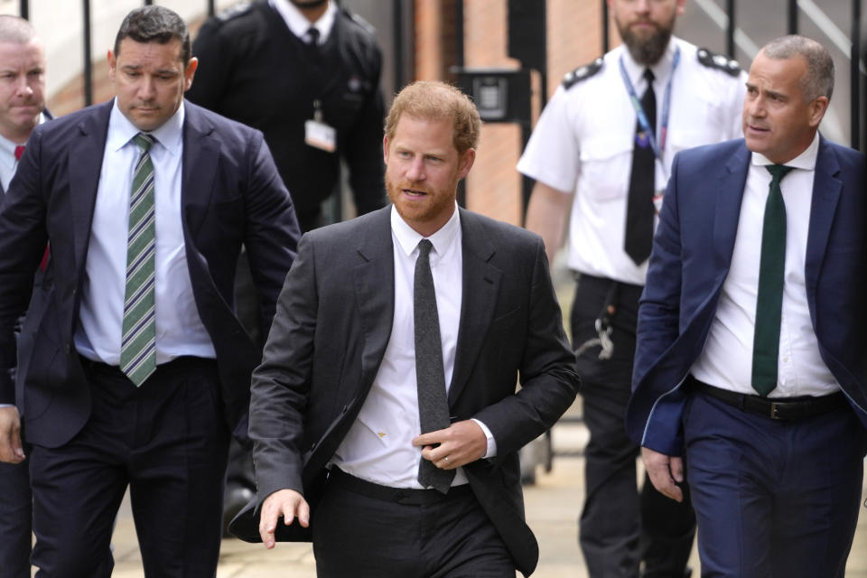 Britain's Prince Harry arrives at the Royal Courts Of Justice in London, Thursday, March 30, 2023. Prince Harry returned to a London court Thursday as his lawyer fought to keep his phone hacking lawsuit alive against the publisher of The Daily Mail. (AP Photo/Kirsty Wigglesworth)