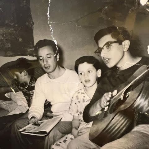 <p>Frank Stallone Instagram</p> Frank Stallone Sr. with his sons Sylvester Stallone and Frank Stallone Jr. and nephew Mark.