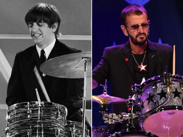 <p>CBS/Getty ; Denise Truscello/WireImage</p> Left: Ringo Starr performs with The Beatles during their first appearance on 'The Ed Sullivan Show' on Feb. 9, 1964. Right: Ringo Starr performs with Ringo Starr & His All-Starr Band on Oct. 20, 2017 in Las Vegas, Nevada.