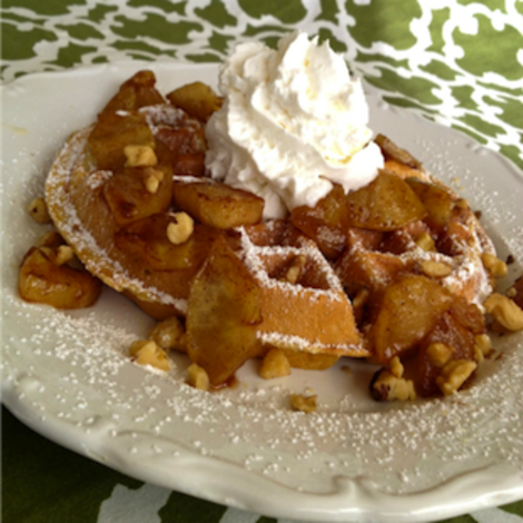 Delicious homemade apple pie topped waffles