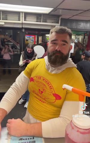 <p>The Wieners Circle Instagram</p> Jason Kelce at Chicago hot dog spot The Weiners Circle on Wednesday, as reposted on the eatery's Instagram Story on Thursday