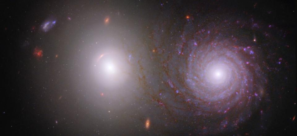 An elliptical galaxy (left) and a spiral galaxy (right).