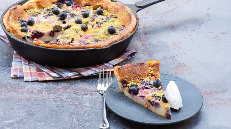 Berry clafoutis with ground pistachios