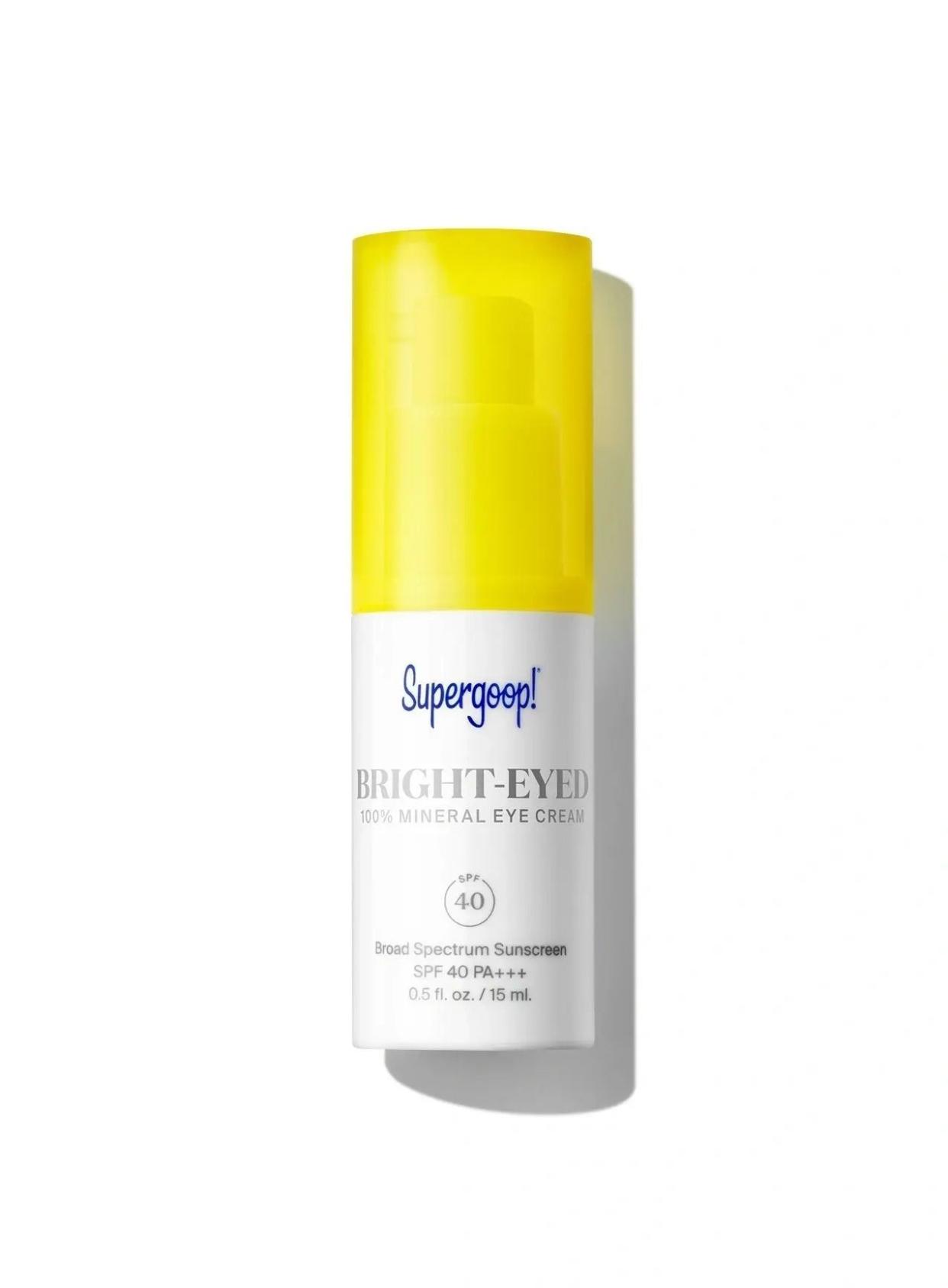 <p><a href="https://go.redirectingat.com?id=74968X1596630&url=https%3A%2F%2Fwww.sephora.com%2Fproduct%2Fsupergoop-bright-eyed-100-mineral-eye-cream-spf-40-P453226&sref=https%3A%2F%2Fwww.prevention.com%2Fbeauty%2Fskin-care%2Fa21053412%2Fbest-eye-cream-for-wrinkles%2F" rel="nofollow noopener" target="_blank" data-ylk="slk:Shop Now;elm:context_link;itc:0;sec:content-canvas" class="link rapid-noclick-resp">Shop Now</a></p><p>Supergoop! Bright-Eyed 100% Mineral Eye Cream SPF 40 PA+++ 0.5 oz/ 15 mL</p><p>$40.00</p><p>sephora.com</p><span class="copyright">Supergoop!</span>