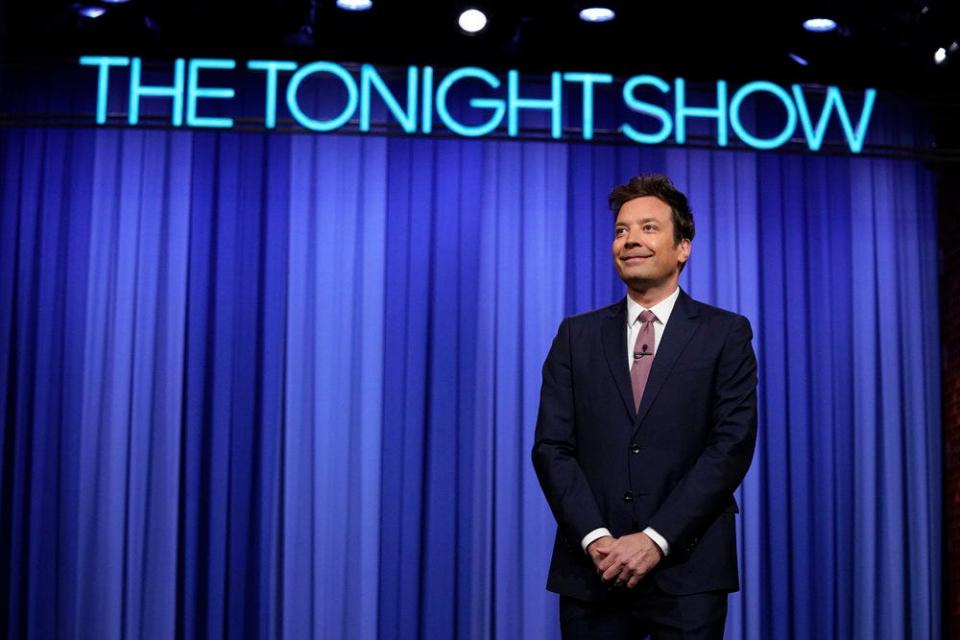 Host Jimmy Fallon during the monologue on April 28, 2023 on "The Tonight Show Starring Jimmy Fallon."