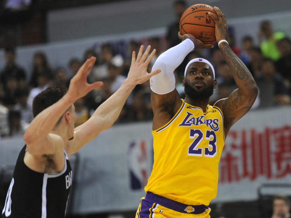 LeBron James during a match against Brooklyn Nets at the NBA China Games 2019.