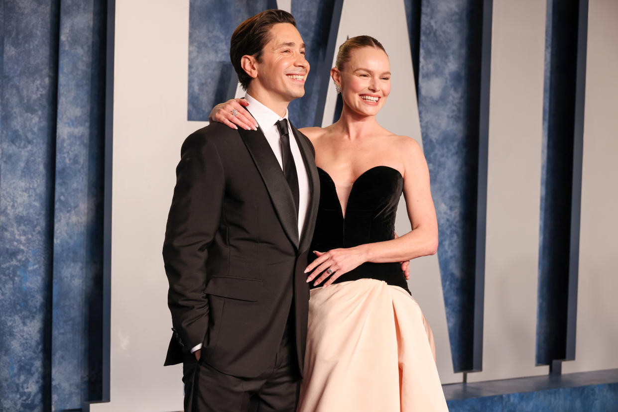 Kate Bosworth and Justin Long spark engagement rumors at the 2023 Vanity Fair Oscar Party on March 12, 2023.