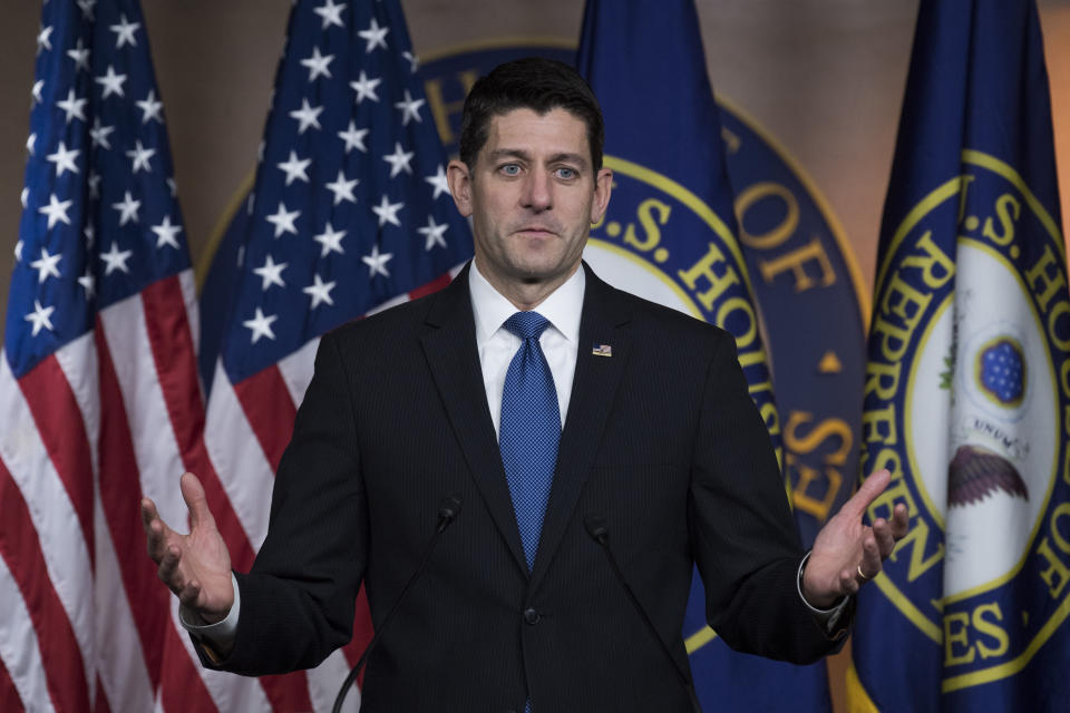 House Speaker Paul Ryan (R-Wis.) conducts his weekly news conference on Nov. 9. (Photo: Tom Williams/Getty Images)