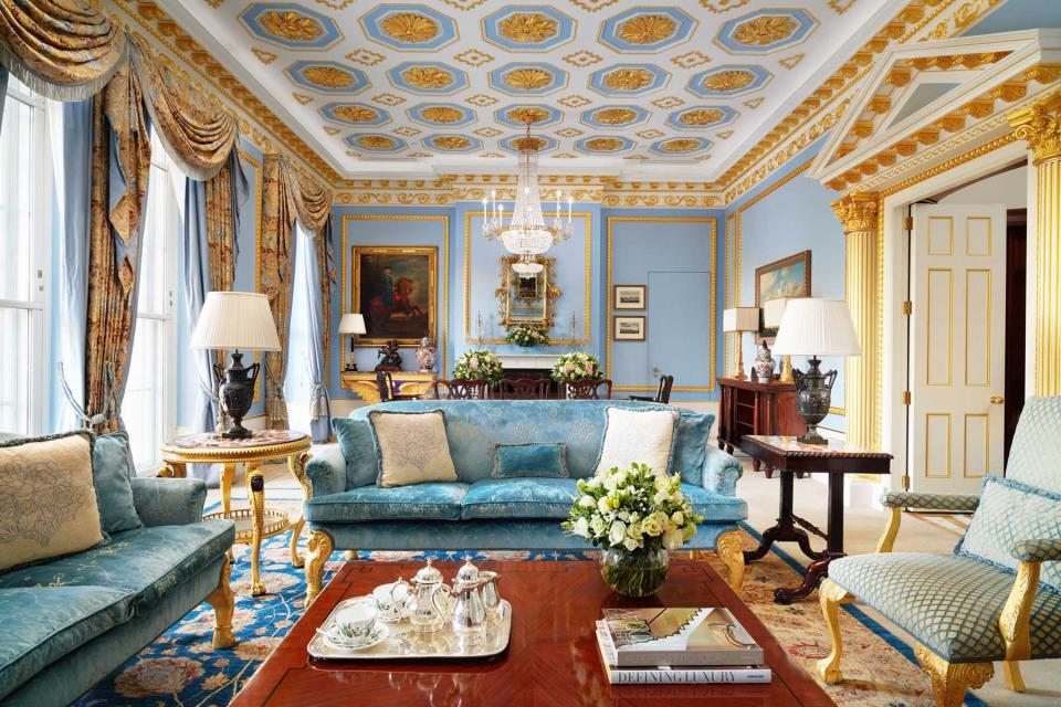 A richly decorated guest room at The Lanesborough Hotel in London