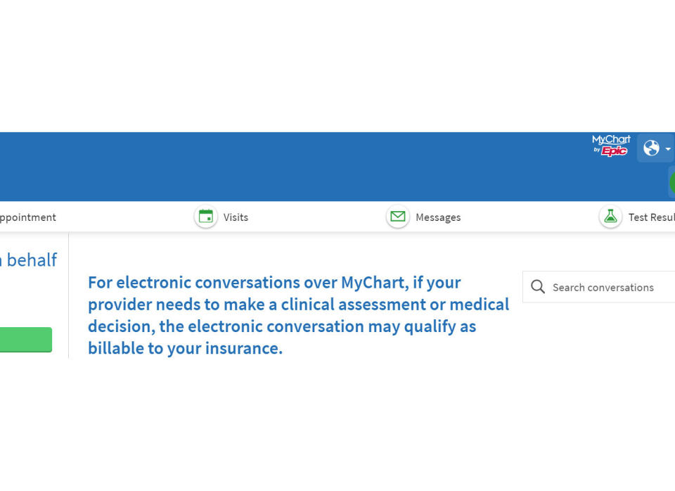 This screenshot taken Friday, Dec. 16, 2022, shows a MyChart medical prompt on a computer. Hospital systems around the country are rolling out fees for some messages that patients send to physicians, saying their providers are increasingly spending more time poring over online queries, some so complex that they require the level of medical expertise normally dispensed during an office visit. (Photo via AP)