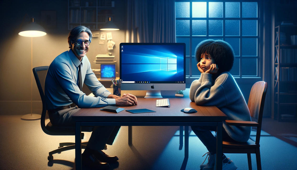  A happy Windows user and a sad Mac user. 