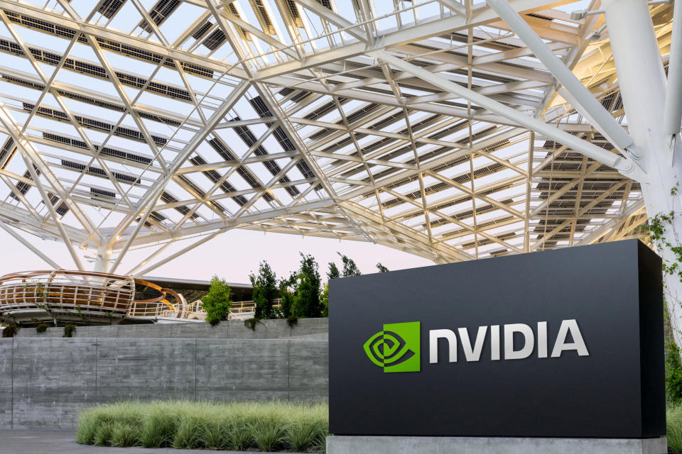 ARCHIVE PHOTO: The NVIDIA logo as seen at its headquarters in Santa Clara, California, in May 2022. Courtesy of NVIDIA/Handout via REUTERS/File photo