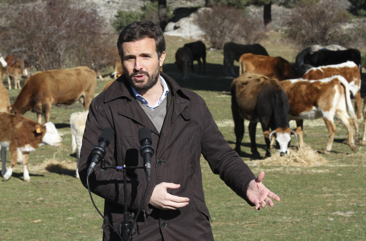 Imagen del acto de Pablo Casado en una granja extensiva con un modelo opuesto al de las macrogranjas que defiende el PP. (Photo By Rafael Bastante/Europa Press via Getty Images)