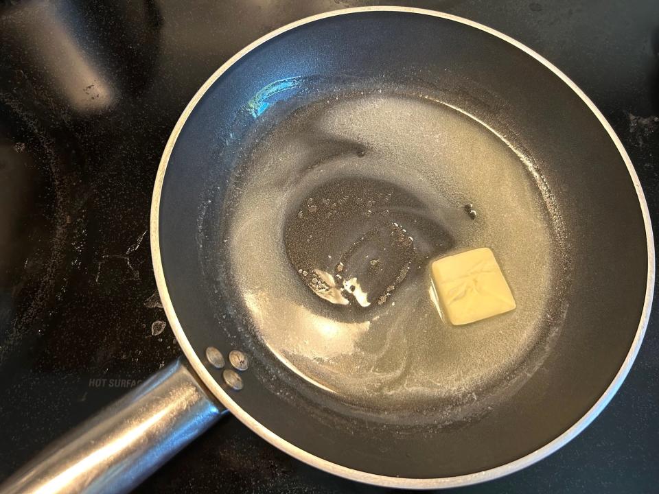 Melting butter for Ina Garten's cacio e pepe eggs