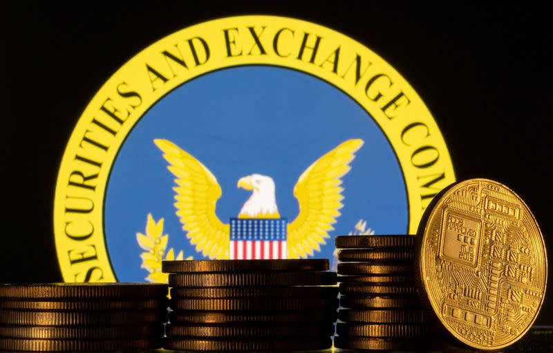 FILE PHOTO: Illustration shows U.S. Securities and Exchange Commission logo and representations of cryptocurrency