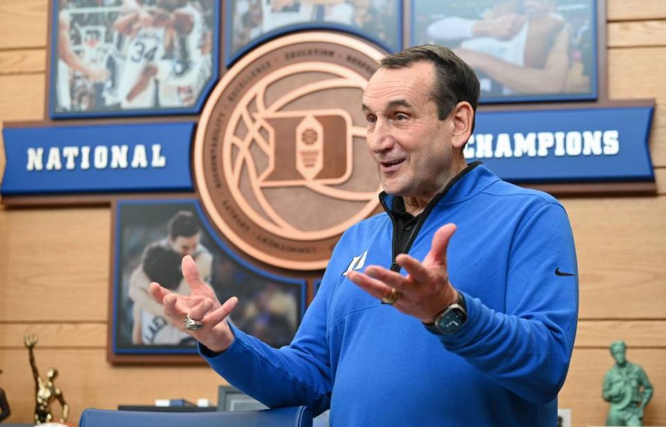 Former Duke University men’s head basketball coach Mike Krzyzewski on Saturday, June 3, 2023. Krzyzewski was the head men’s basketball coach at Duke University for 42 years. During his career as the Blue Devils coach he led the team to 13 Final Fours winning five national titles and 15 ACC tournament championships. Krzyzewski finished with 1,202 career wins. JEFF SINER/jsiner@charlotteobserver.com