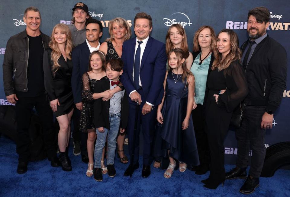 LOS ANGELES, CALIFORNIA - APRIL 11: Jeremy Renner (C) and family attend the world premiere event for the Disney+ original series "Rennervations" at Westwood Regency Village Theater on April 11, 2023 in Los Angeles, California. (Photo by Anna Webber/Getty Images for Disney+)