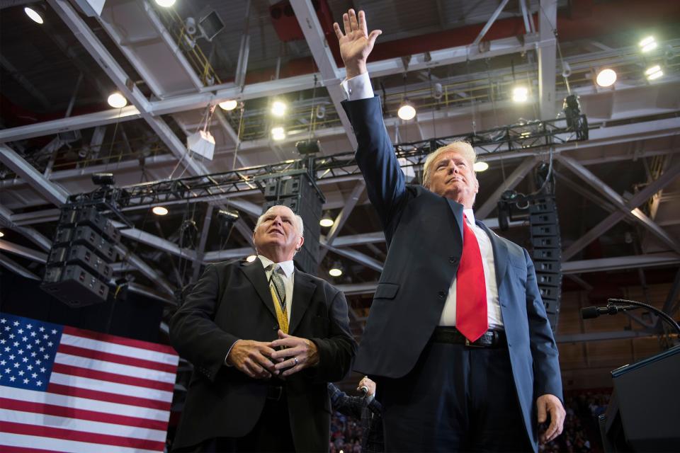 President Donald Trump alongside Rush Limbaugh at a 2018 rally. (Photo: JIM WATSON via Getty Images)