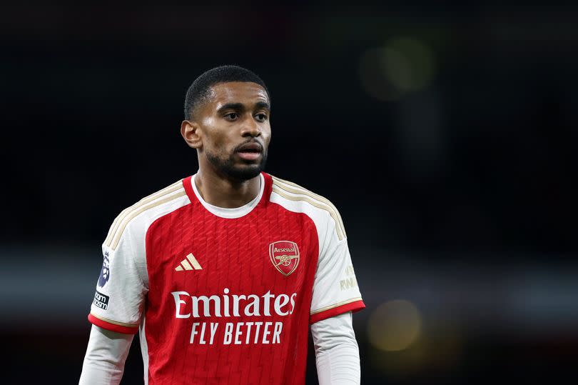 Reiss Nelson of Arsenal  during the Premier League match between Arsenal FC and Luton Town at Emirates Stadium on April 03, 2024 in London, England.