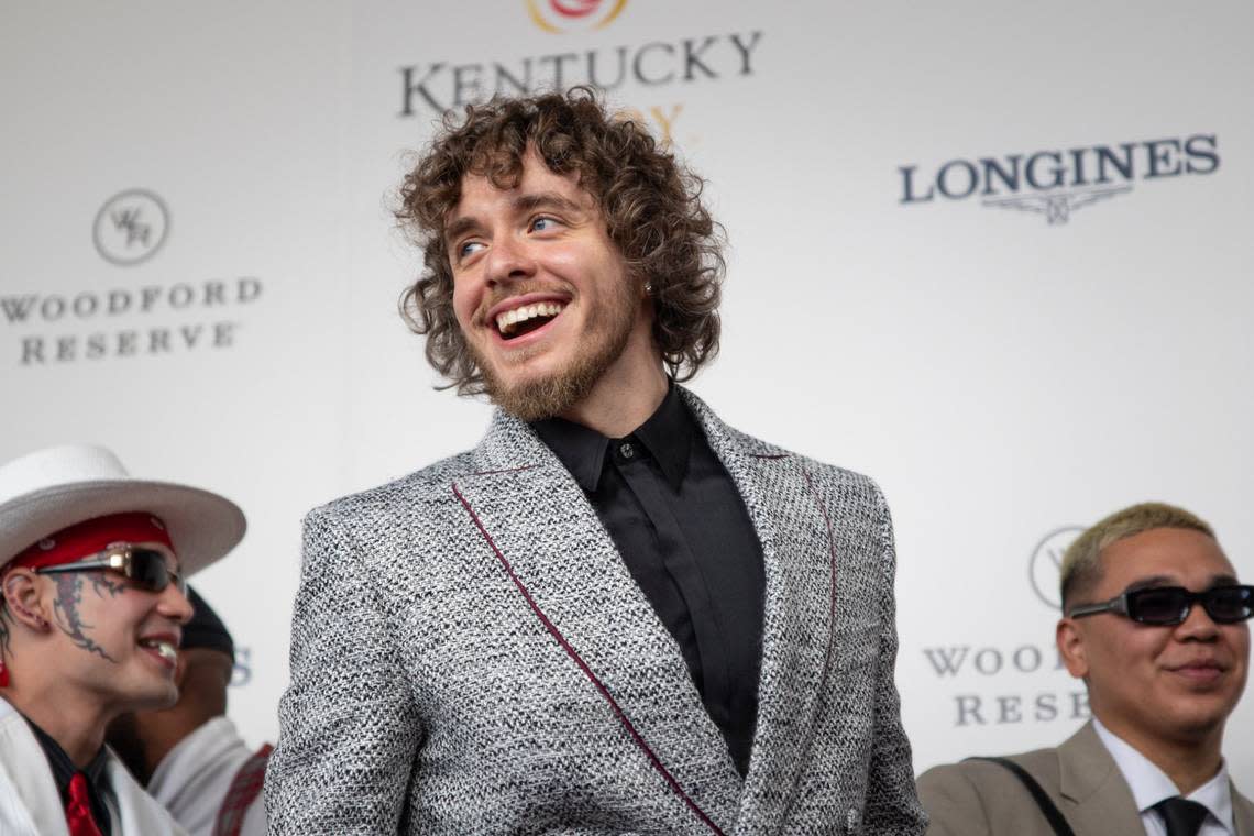 Louisville native Jack Harlow takes to the red carpet at Churchill Downs before the start of 149th Kentucky Derby in Louisville, Kentucky on Saturday, May 6, 2023. Gabi Broekema/Gabi Broekema