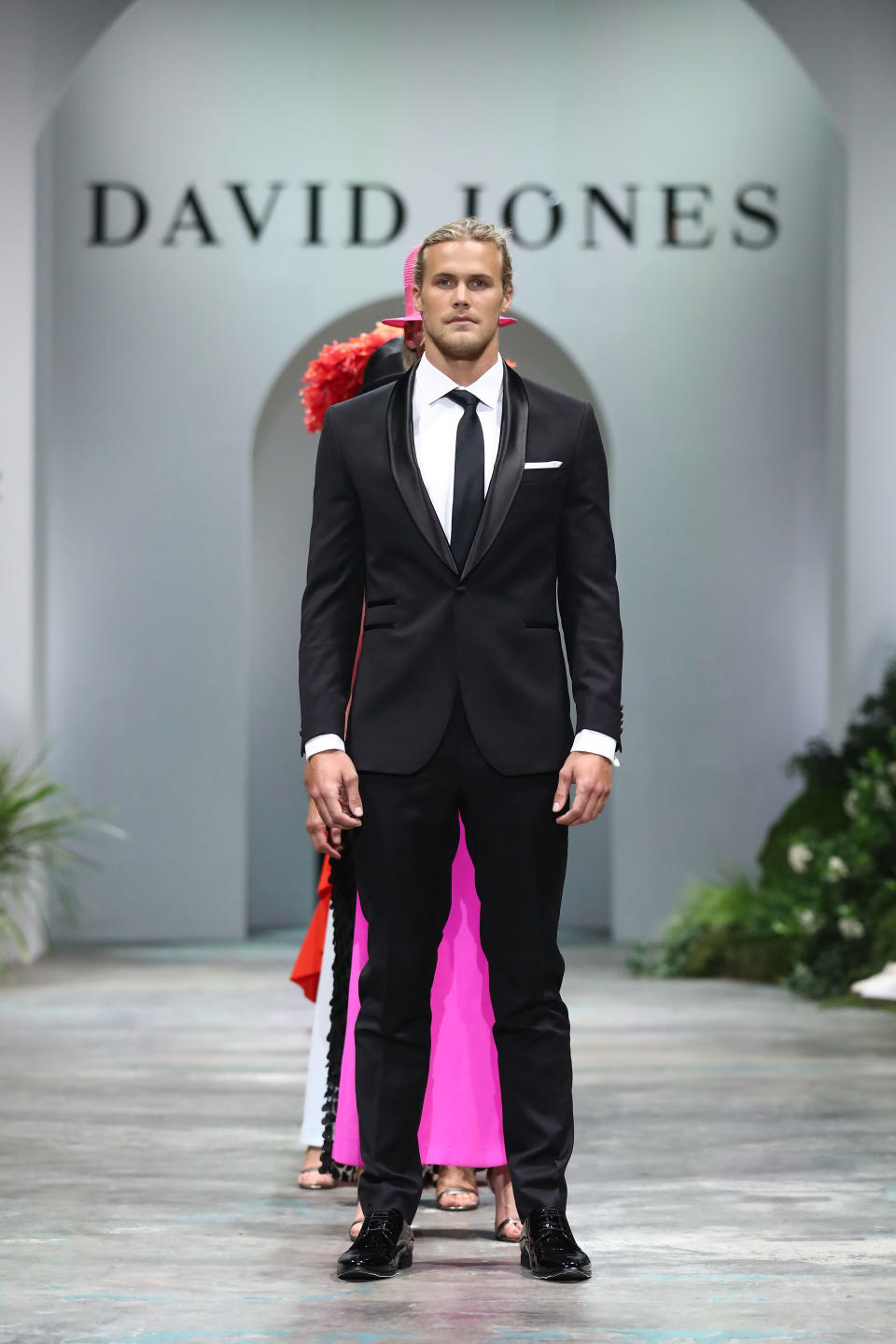 Lisa Curry’s son, Jett Kenny, has taken to the catwalk to strut his stuff for the David Jones spring/summer 2018 collection launch. Photo: Getty Images