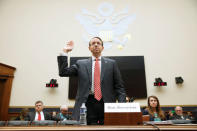 Deputy U.S. Attorney General Rod Rosenstein testifies to the House Judiciary Committee hearing on oversight of the Justice Department on Capitol Hill in Washington, U.S., December 13, 2017. REUTERS/Joshua Roberts