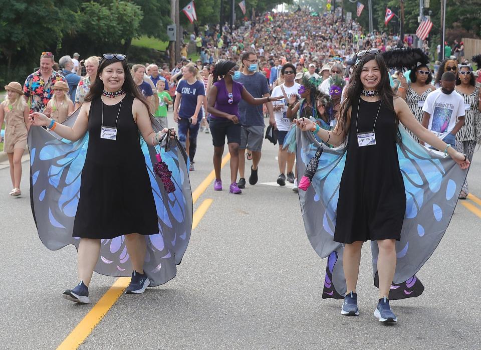 Butterfly twins walk in the Double Take Parade on Aug. 6 in Twinsburg at the Twins Day festival. The city made Zillow's list of Top 10 communities in 2023.