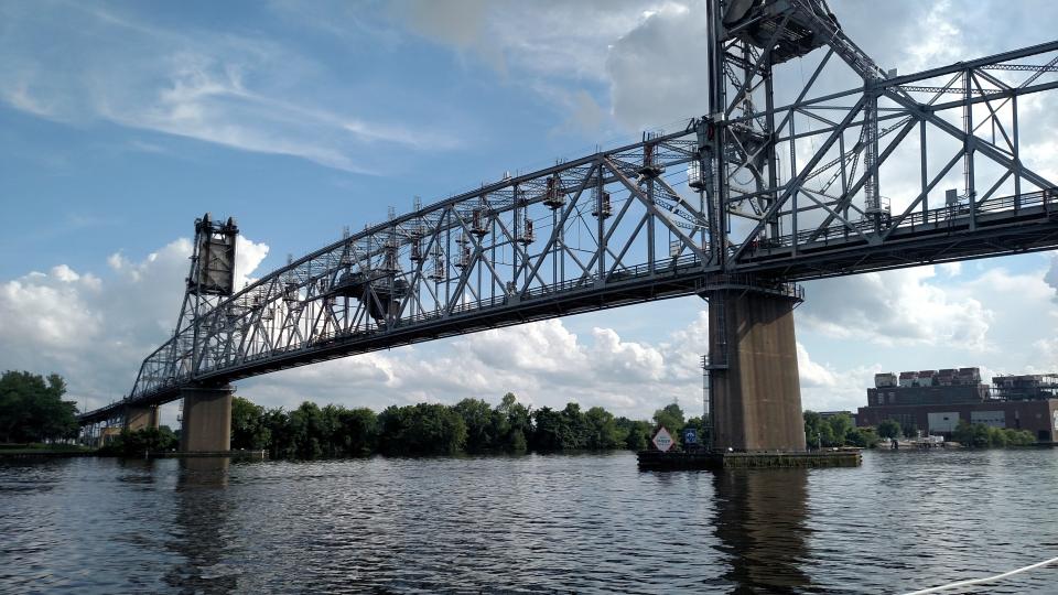 The Burlington-Bristol Bridge piers, such as this one, remain vulnerable to collisions with large vessels plying the Delaware, according to The New York Times. FILE PHOTO BY CARL LAVO/SPECIAL TO BUCKS COUNTY COURIER TIMES