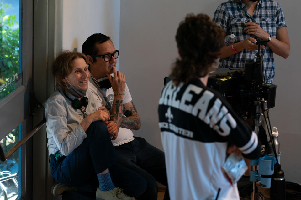 Director Kelly Reichardt and cinematographer Christopher Blauvelt on the set of “Showing Up” - Credit: Allyson Riggs