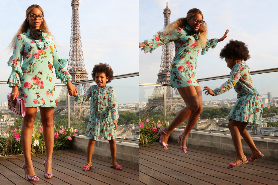 Beyonce and Blue Ivy jumping for joy in Paris, France. (Photo: beyonce.com)