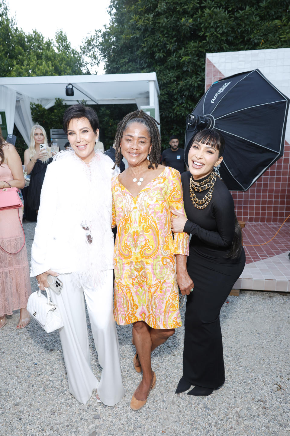 LOS ANGELES, CALIFORNIA - AUGUST 26: (L-R) Kris Jenner, Doria Ragland, and Kim Kardashian attend the TIAH 5th Anniversary Soiree at Private Residence on August 26, 2023 in Los Angeles, California. (Photo by Stefanie Keenan/Getty Images for This Is About Humanity)