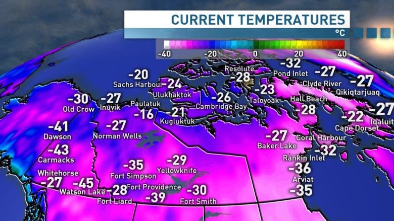 Watson Lake, Yukon, at -45 C, is the coldest place in Canada