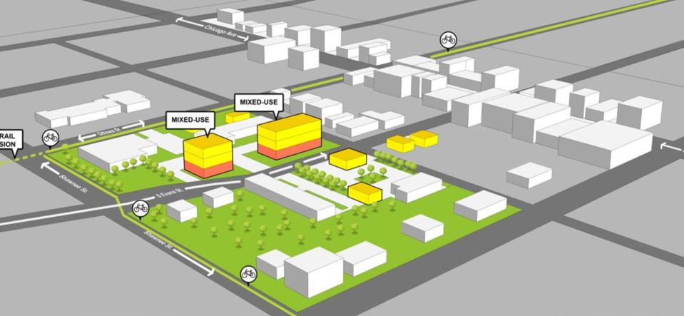 Two new, three-story buildings with first-floor retail space and upper-floor apartments on North Evans Street are envisioned as part of Tecumseh's Evans Street Corridor Plan.