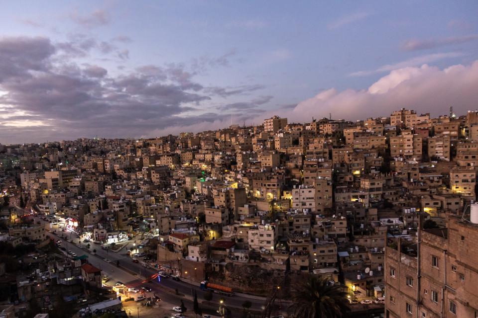 An evening panorama of Amman, capital of Jordan on January 12, 2023.