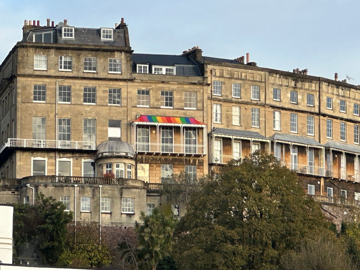 The canopy on the Georgian homes in Bristol was painted in the rainbow colours in October 2022 - but will now be repained  (Alex Ross)