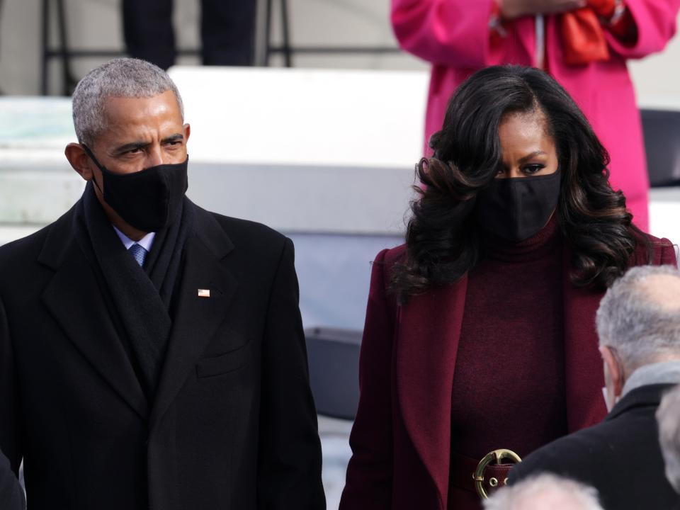 Former President Barack Obama and former First Lady Michelle Obama arrive at the inauguration of Joe Biden as the 46th President of the United States on the West Front of the CapitolGetty Images