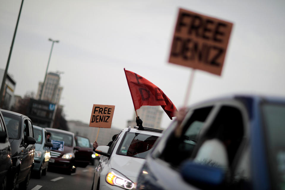 Protestors demonstrate in the streets of Berlin