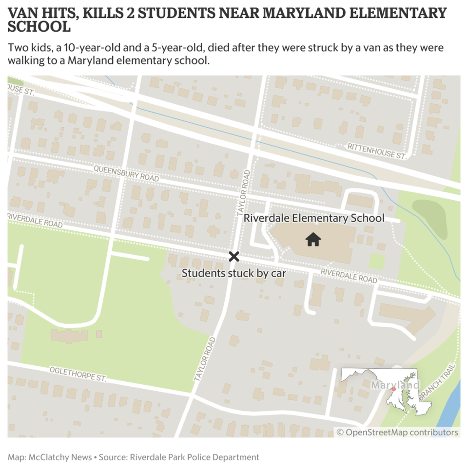 Two children died after they were struck by a van as they walked to a Maryland elementary school, police say.