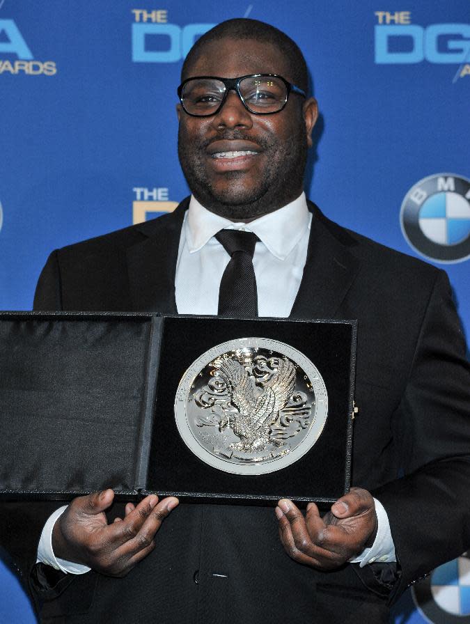 Steve McQueen poses in the press room of the the 66th Annual DGA Awards Dinner at the Hyatt Regency Century Plaza Hotel on Saturday, Jan. 25, 2014, in Los Angeles, Calif. (Photo by Richard Shotwell Invision/AP)