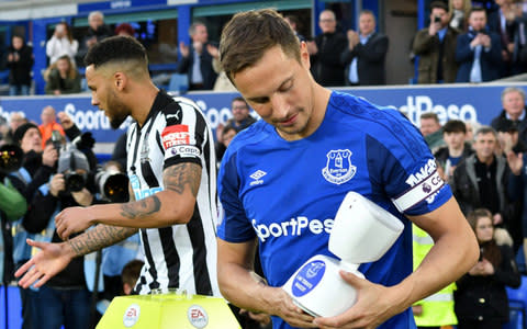 Phil Jagielka - Young Everton supporter makes history as Jack McLinden becomes world's first virtual matchday mascot - Credit: Getty Images