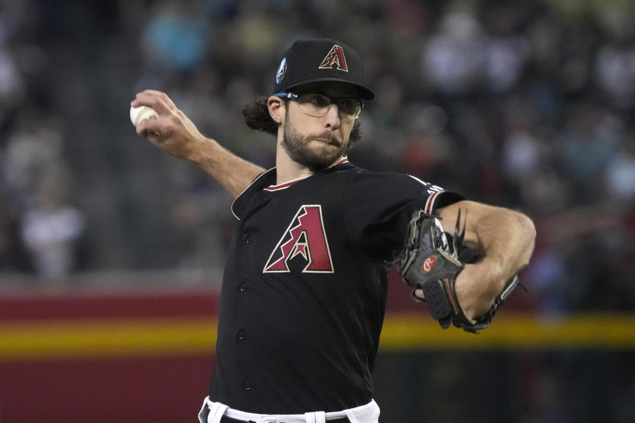 Arizona Diamondbacks pitcher Zac Gallen throws to a San Francisco Giants batter during the first inning of a baseball game, Saturday, May 13, 2023, in Phoenix. (AP Photo/Rick Scuteri)