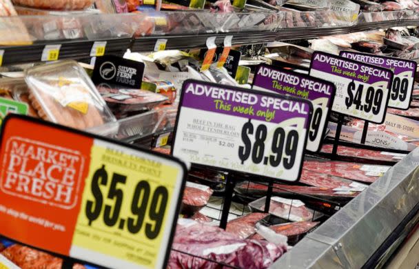 PHOTO: Beef is advertised for sale in a grocery store on Sept. 13, 2022 in Los Angeles. (Mario Tama/Getty Images)