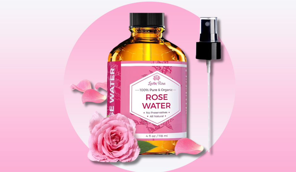 rose water bottle with spray pump and roses