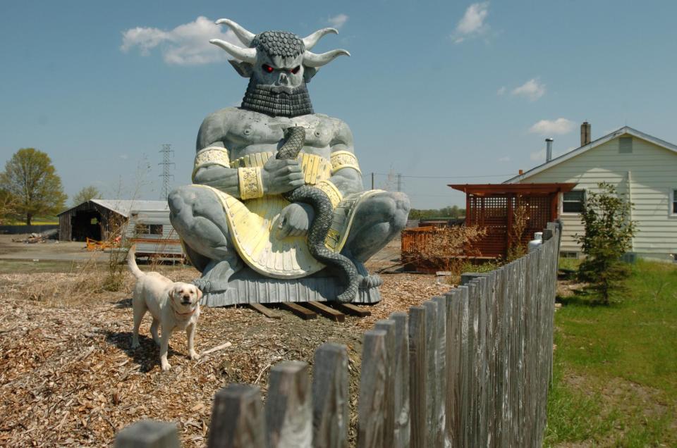 A demon pagan statue that was a movie prop from the 1955 biblical epic "The Prodigal" was once a Delaware landmark and sat near the Smyrna Rest Area from 1984 to 2004. It was sold and moved to owner Denney Van Istendal's yard on Route 541 in Lumberton, New Jersey, where it caused some questions in the community. It was moved again in later years.