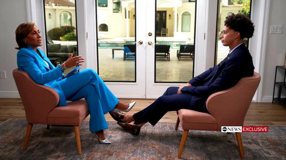 PHOTO: Brittney Griner speaks with Robin Roberts during an interview with ABC News. (ABC News)