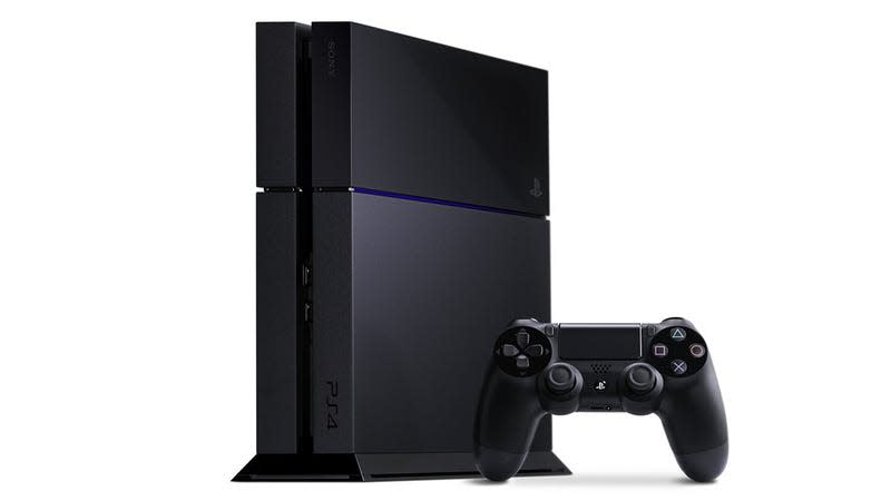 A PlayStation 4 is shown with a DualShock 4 controller next to it.