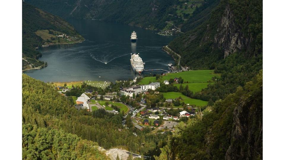 Aerial view of Geiranger near Alesund, Norway