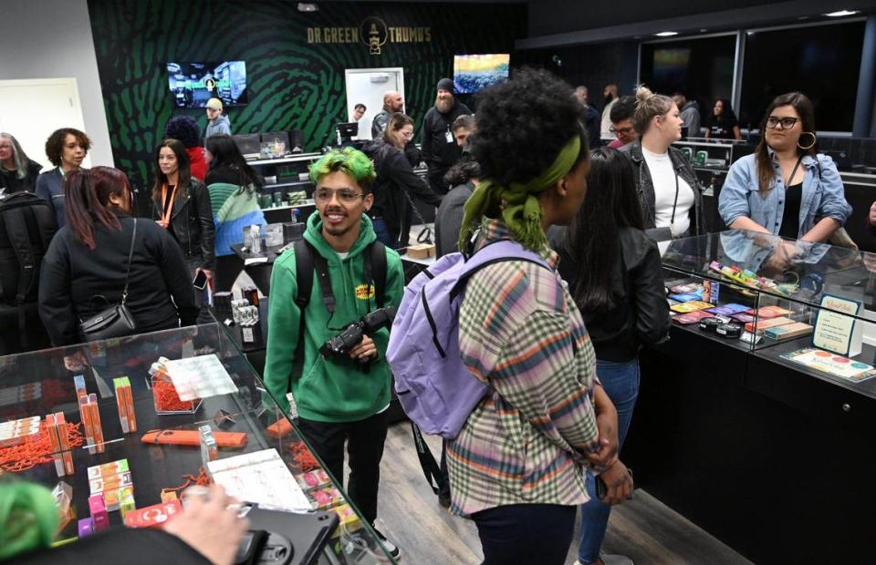 Dr. Greenthumbs, Fresno newest cannabis dispensary, has opened in a former bank in the Tower District. Cyprus Hill’s B-Real was in attendance to welcome the crowd of hundreds at the grand opening Saturday morning, April 6, 2024 in Fresno.